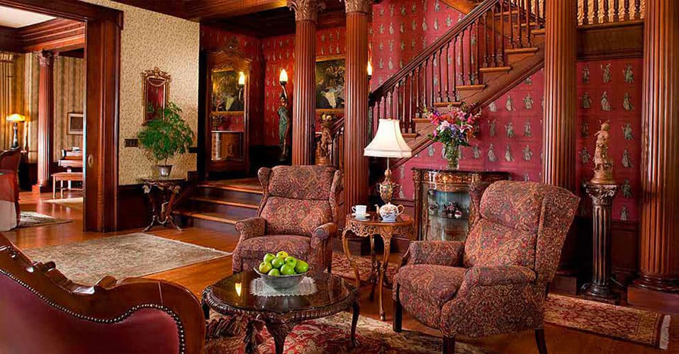 Churchill Manor interior with fireplace