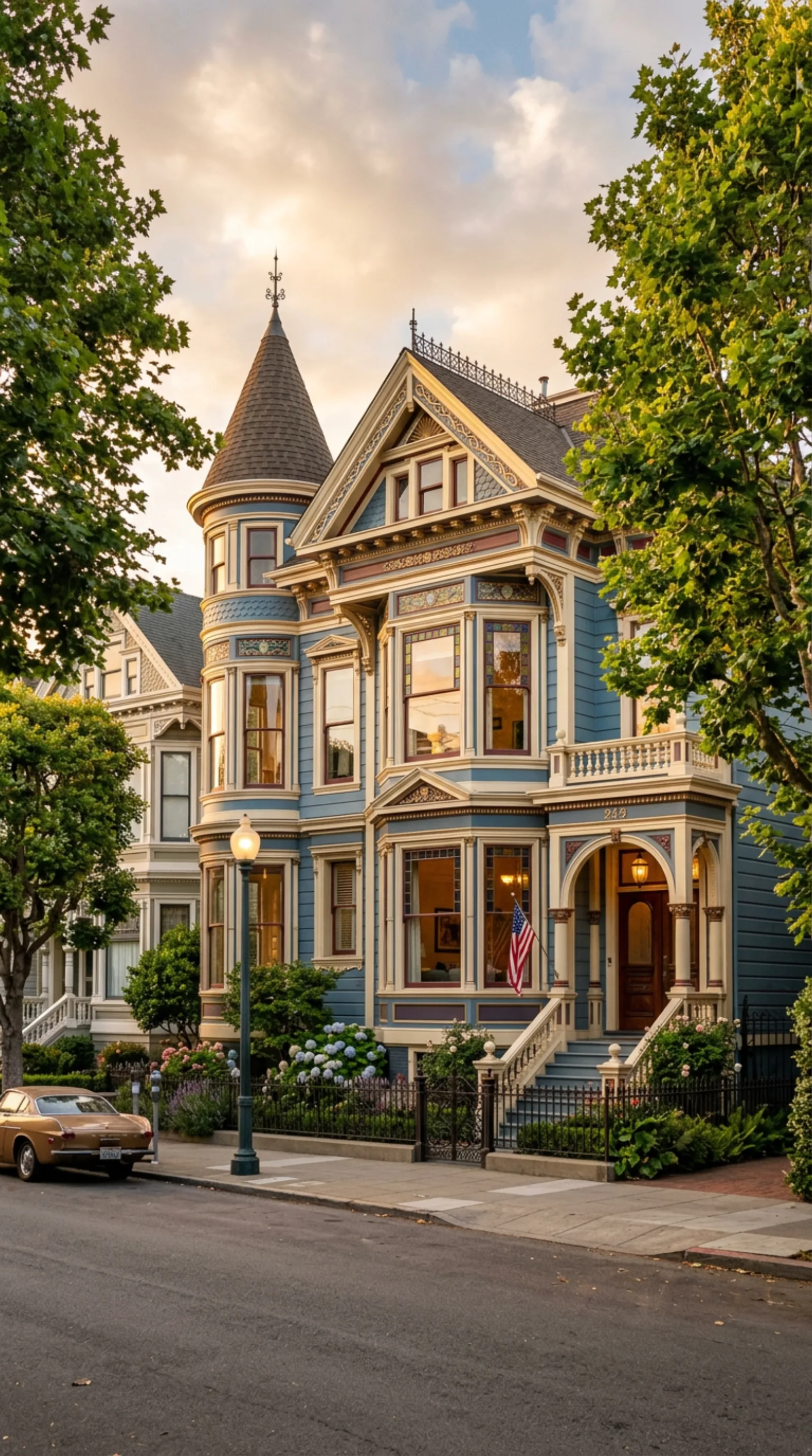 Victorian home in San Francisco at golden hour