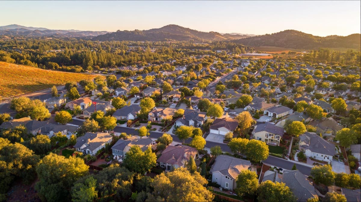 Tree-lined streets and parks in Browns Valley